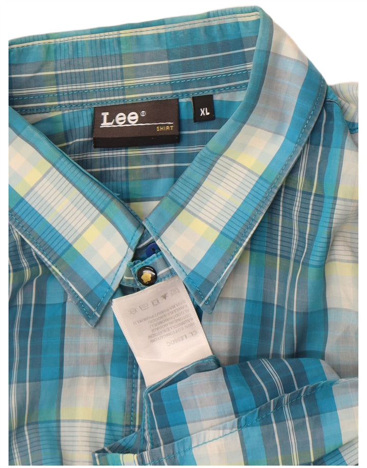 Camisa masculina de manga curta Lee XL azul xadrez algodão