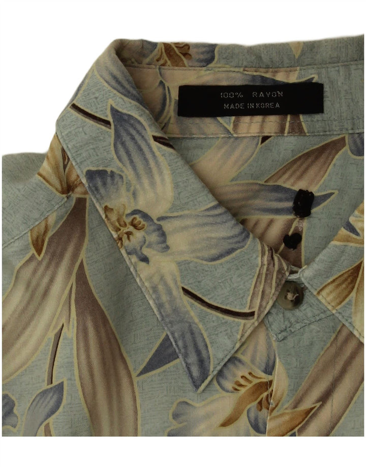Camisa masculina vintage de manga curta grande rayon floral azul