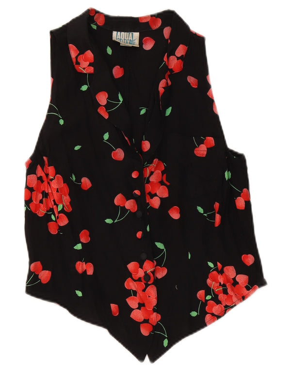 Blusa feminina vintage com gravata frontal e blusa IT 46 grande preta floral