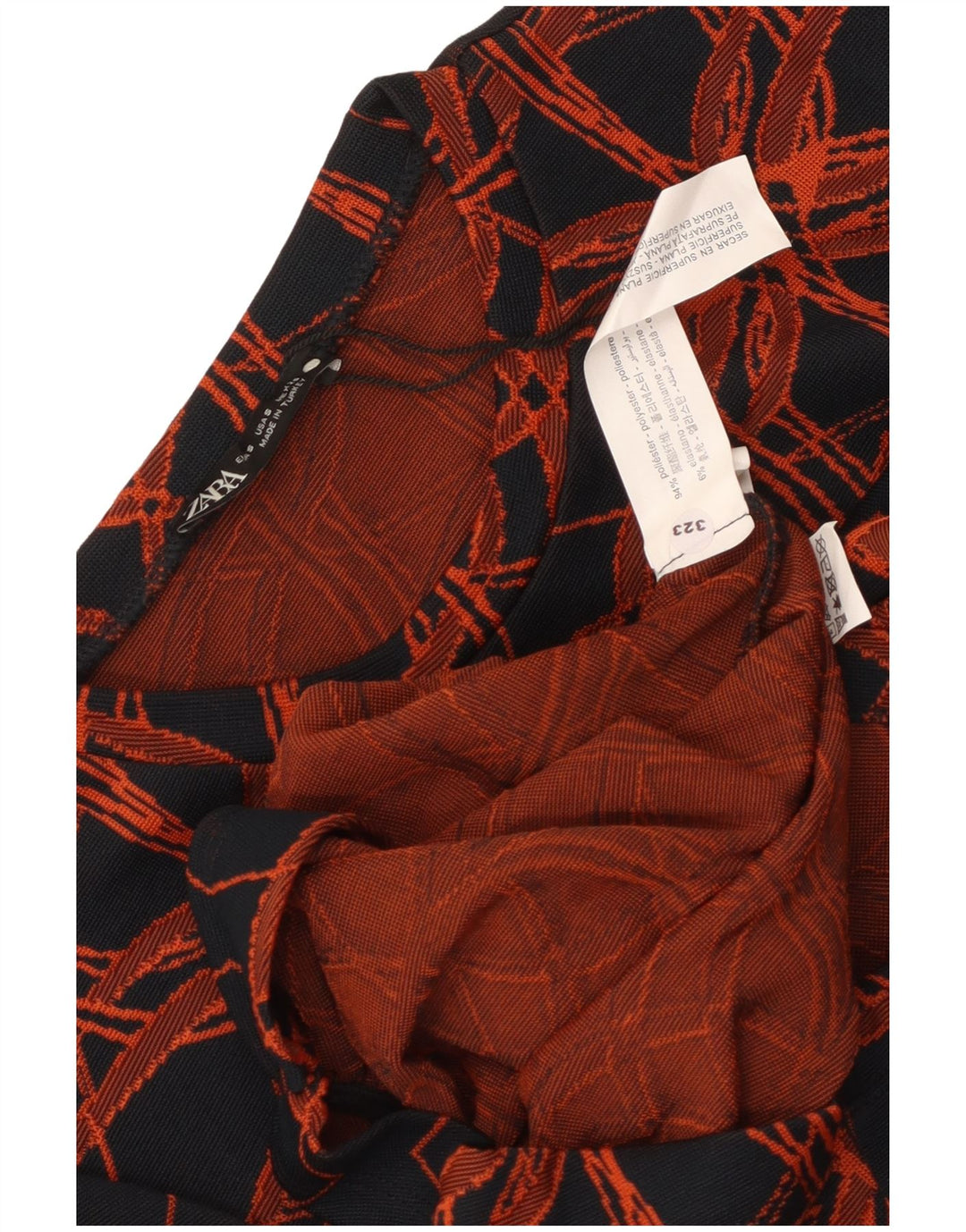 Vestido feminino Zara com estampa abstrata de manga comprida e manga comprida UK 8 pequeno preto
