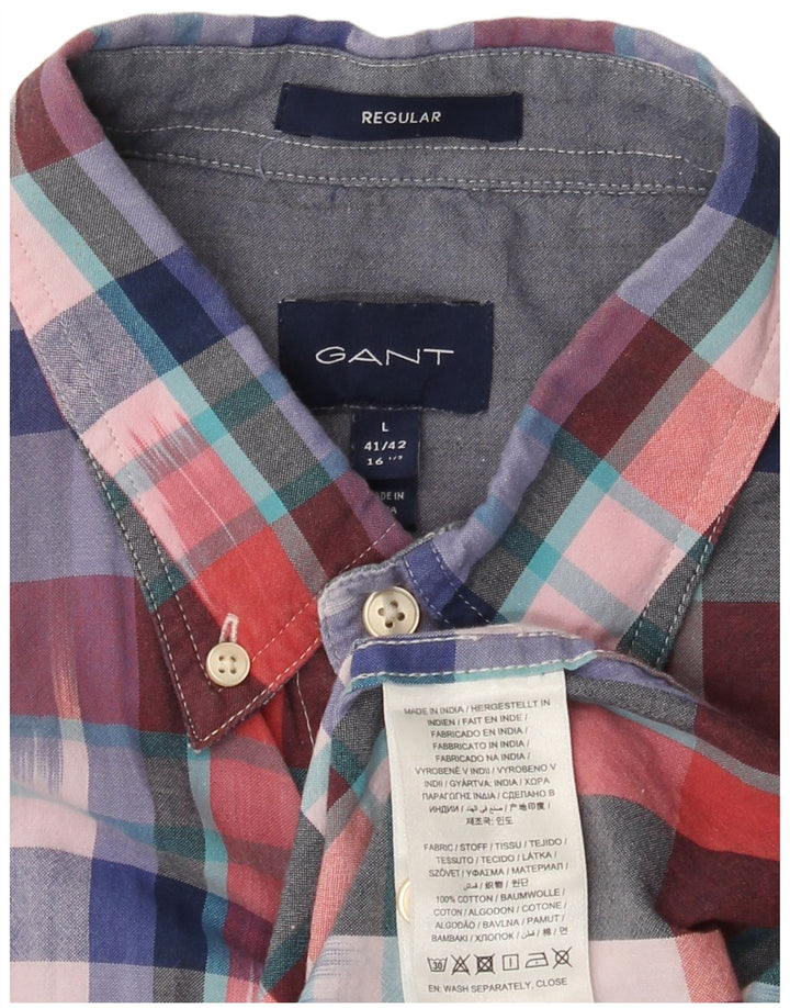 Camisa masculina de manga curta Gant tamanho 16 1/2 41/42 xadrez grande multicolorida