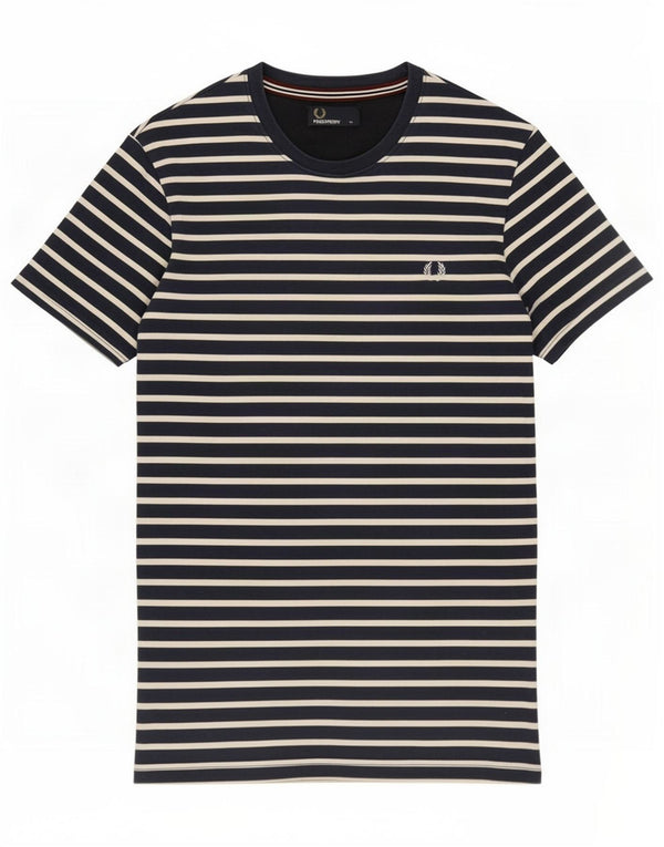 Camiseta masculina Fred Perry Top médio de algodão listrado azul marinho