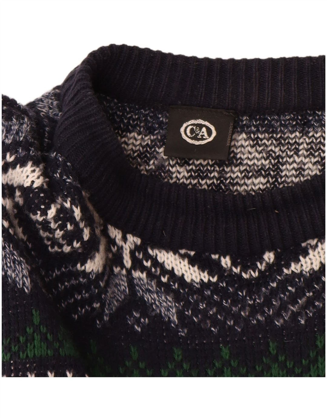 Suéter masculino C&A com gola canoa grande azul marinho Fair Isle poliacrílico
