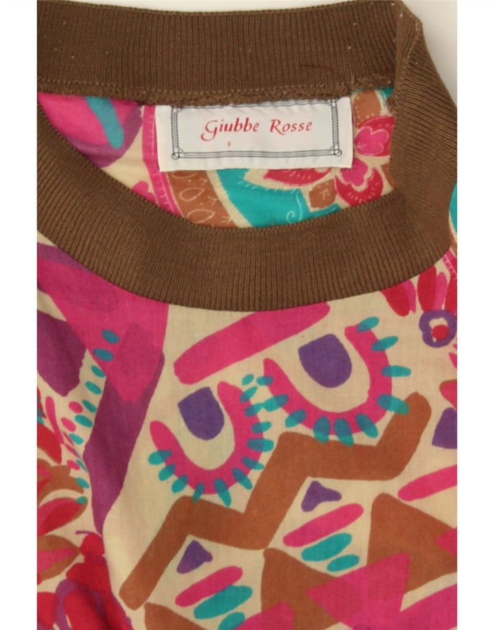 Blusa feminina vintage UK 16 grande geométrica multicolorida