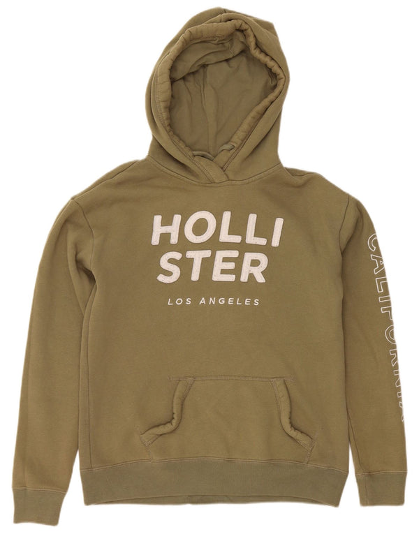Jumper feminino com capuz e estampa gráfica Hollister UK 6 XS algodão cáqui