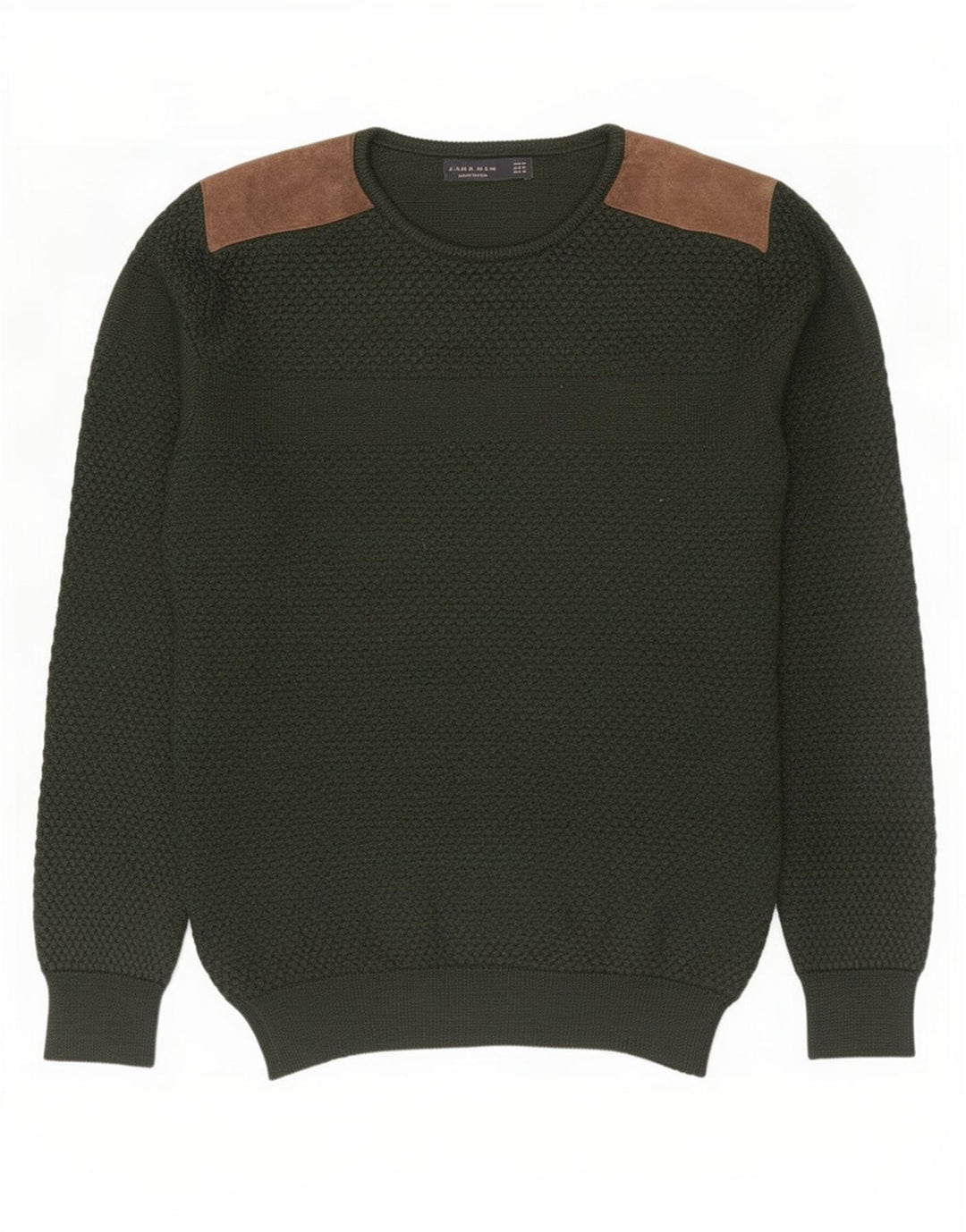 Zara Suéter masculino com gola redonda e bloco colorido verde médio