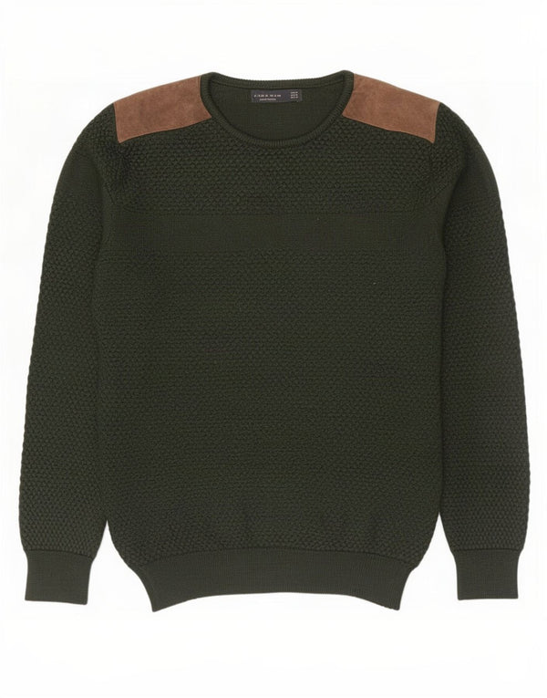 Zara Suéter masculino com gola redonda e bloco colorido verde médio