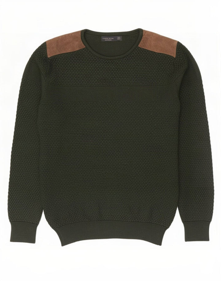 Zara Suéter masculino com gola redonda e bloco colorido verde médio