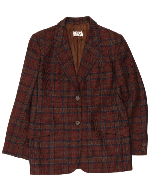 Jaqueta blazer feminina VINTAGE com 2 botões IT 44 lã virgem xadrez marrom médio