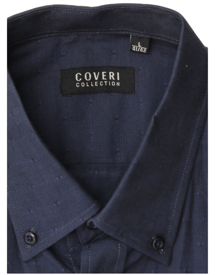 Camisa masculina COVERI tamanho 41/42 grande algodão azul marinho