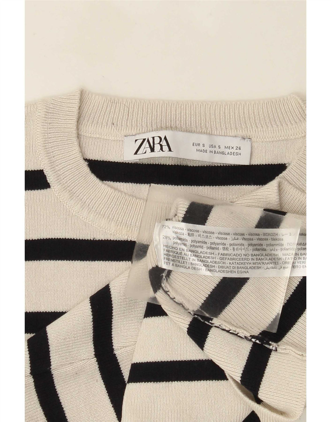 Zara Womens Crop Top UK 8 Pequeno Listrado Branco Viscose