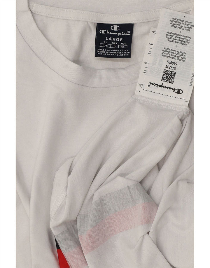 Camiseta masculina Champion grande algodão listrado branco