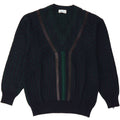 GORDON Mens V-Neck Jumper Sweater Medium Navy Blue Striped Vintage Gordon and Second-Hand Gordon from Messina Hembry 