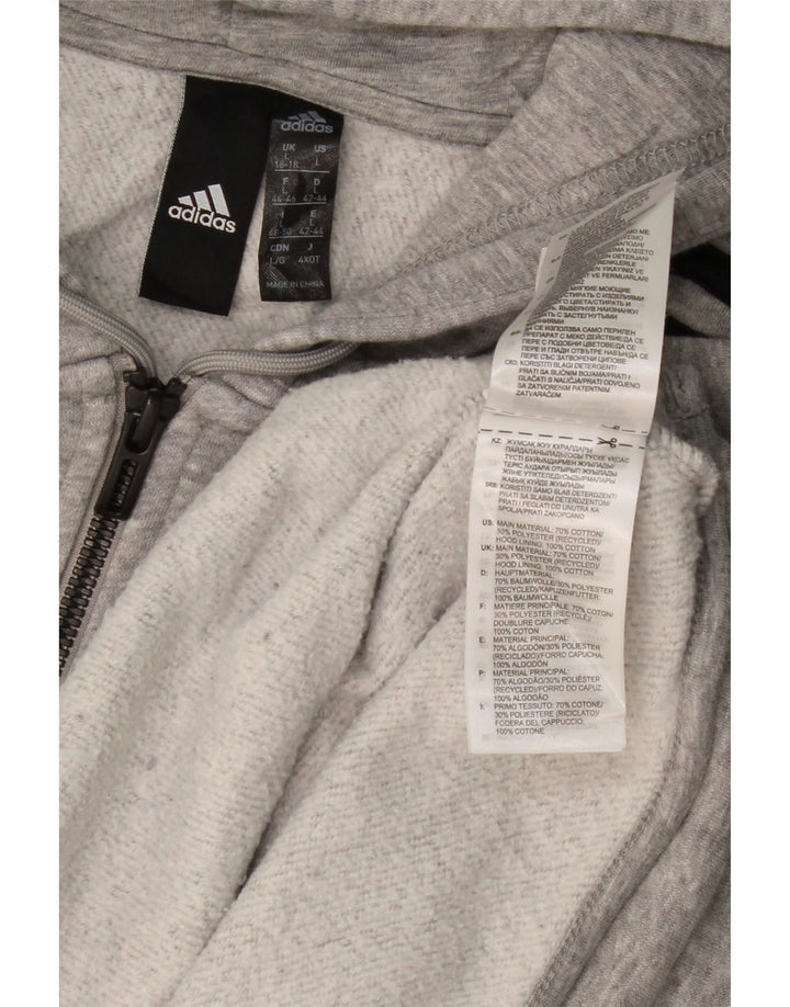 ADIDAS Womens Zip Hoodie Sweater UK 16/18 Large Grey Cotton Vintage Adidas and Second-Hand Adidas from Messina Hembry 