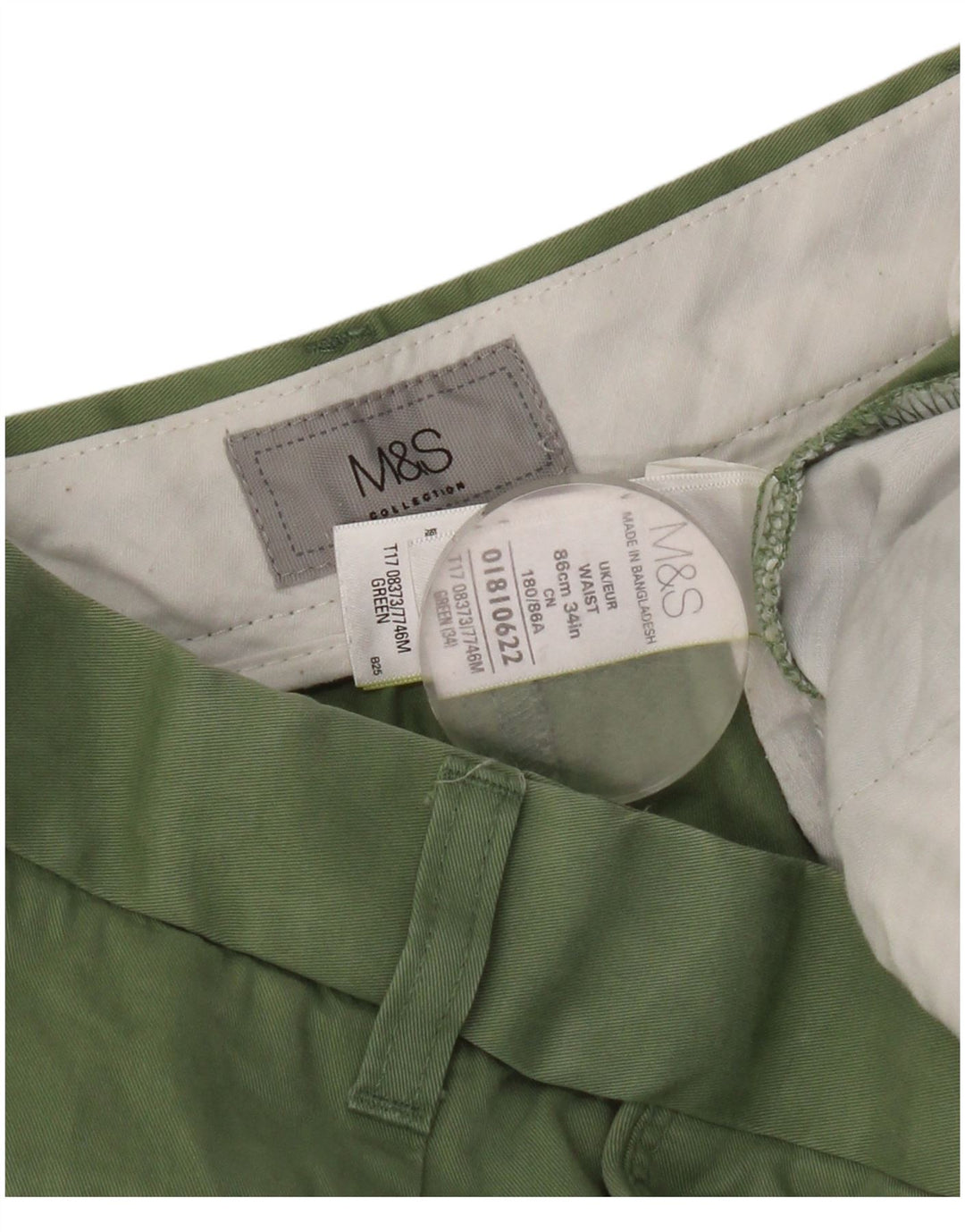 Shorts chino feminino Marks & Spencer W34 grande algodão verde