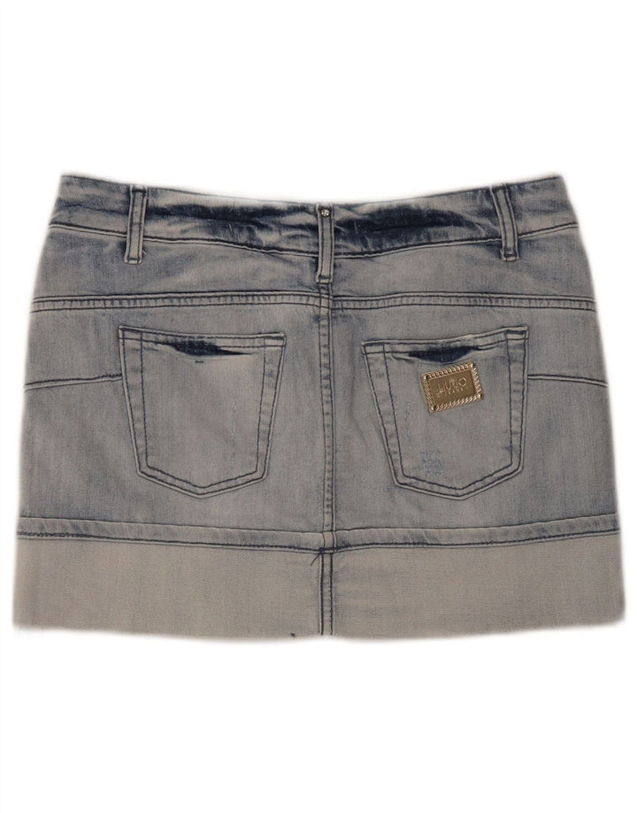 Liu Jo Mini saia jeans desgastada feminina W28 algodão azul médio