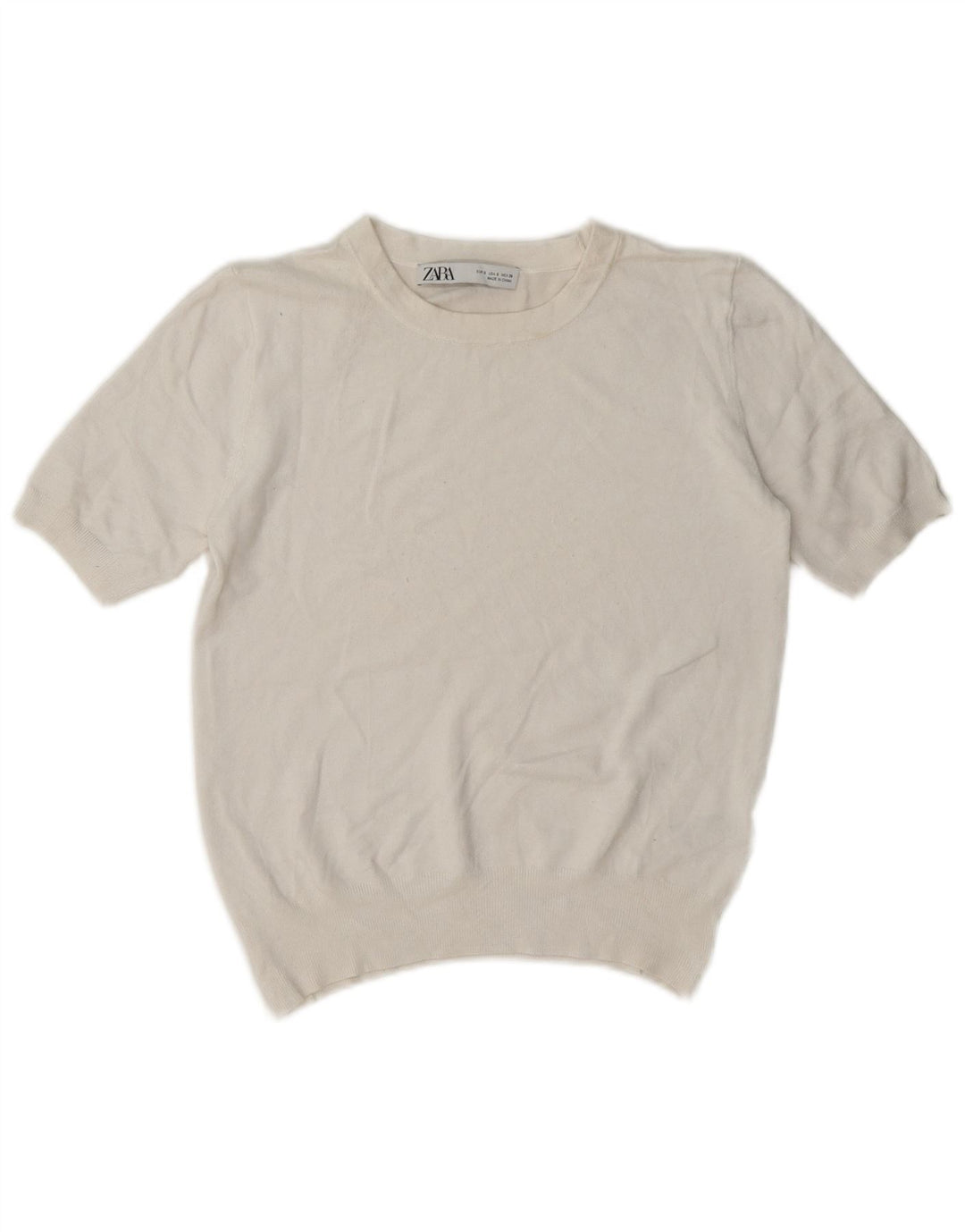 Zara Top feminino de manga curta UK 10 viscose branca pequena