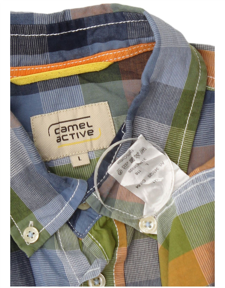 Camel Active Camisa masculina de manga curta grande algodão xadrez multicolorido