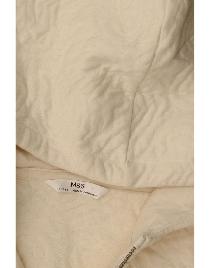 MARKS & SPENCER Girls Zip Hoodie Sweater 11-12 Years Off White Cotton Vintage Marks & Spencer and Second-Hand Marks & Spencer from Messina Hembry 