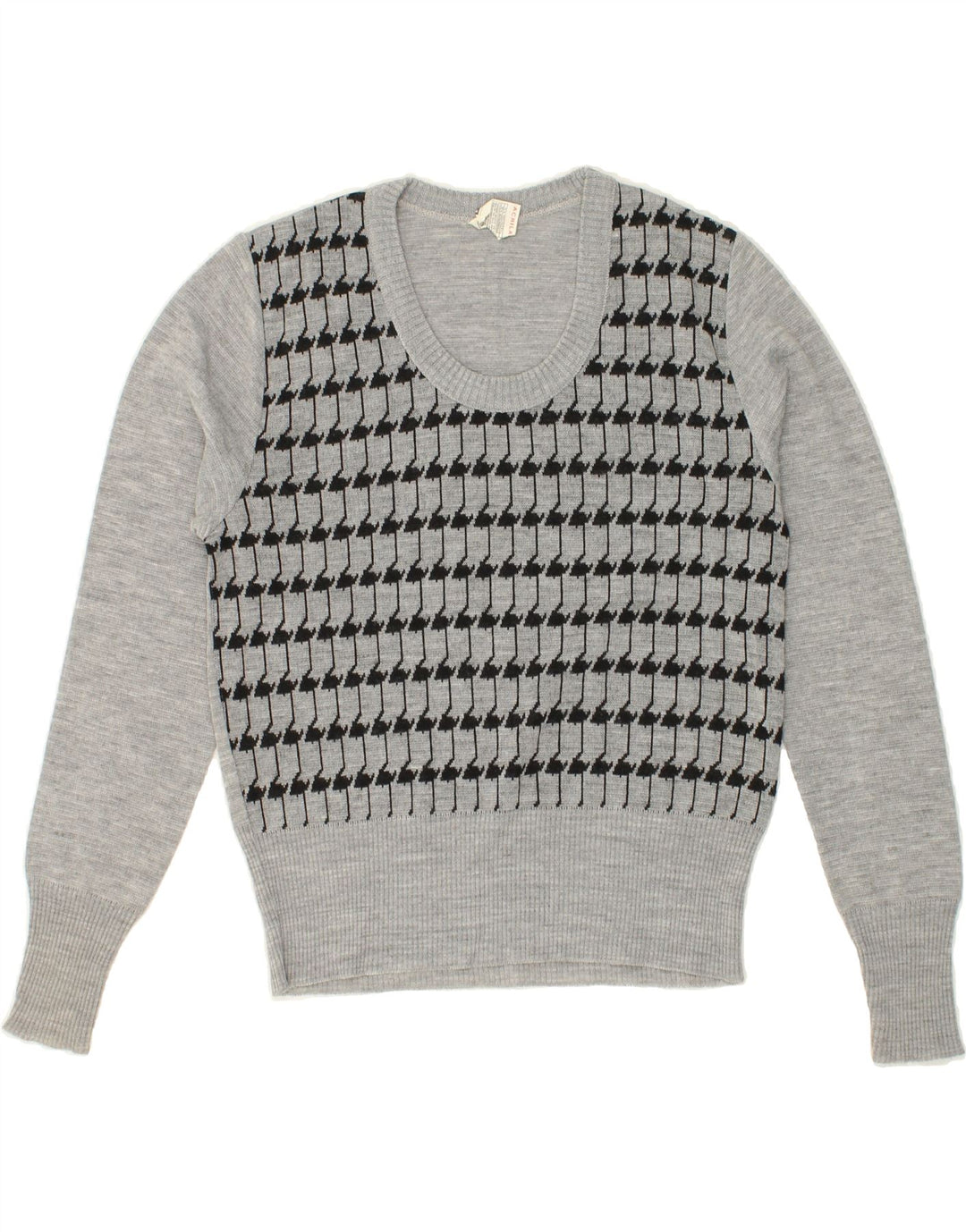 VINTAGE Womens Boat Neck Jumper Sweater IT 48 XL Grey Houndstooth Vintage Vintage and Second-Hand Vintage from Messina Hembry 