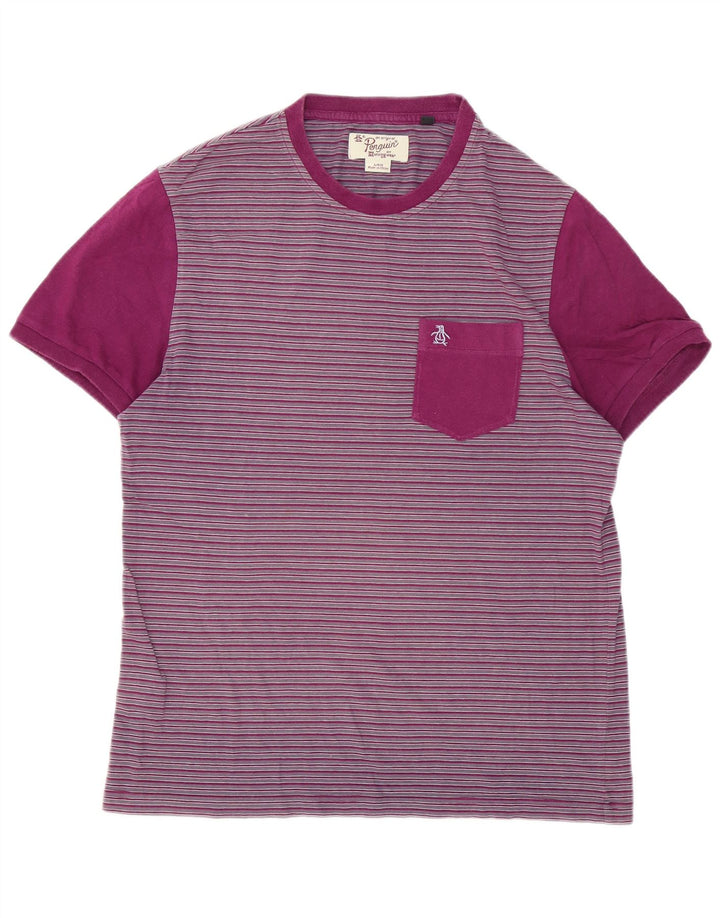 Camiseta masculina Penguin Top grande algodão listrado roxo