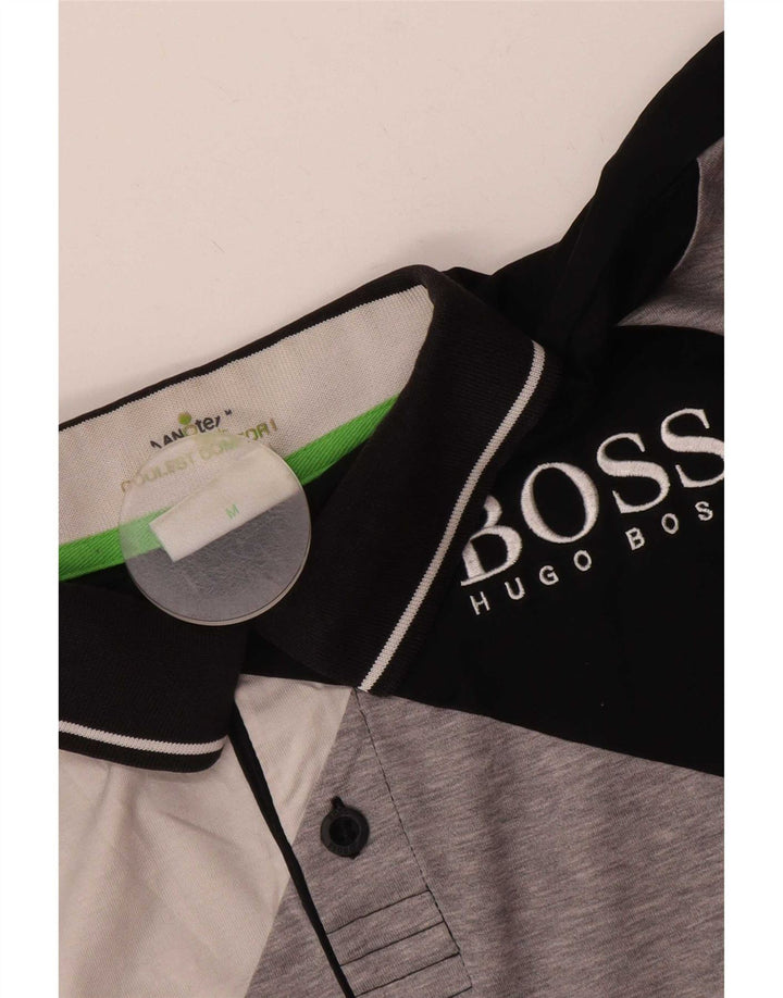 Camisa pólo gráfica masculina Hugo Boss, bloco colorido preto médio