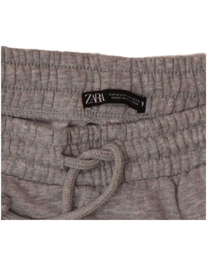 Calça de treino feminina Zara Joggers UK 12 poliéster manchado cinza médio