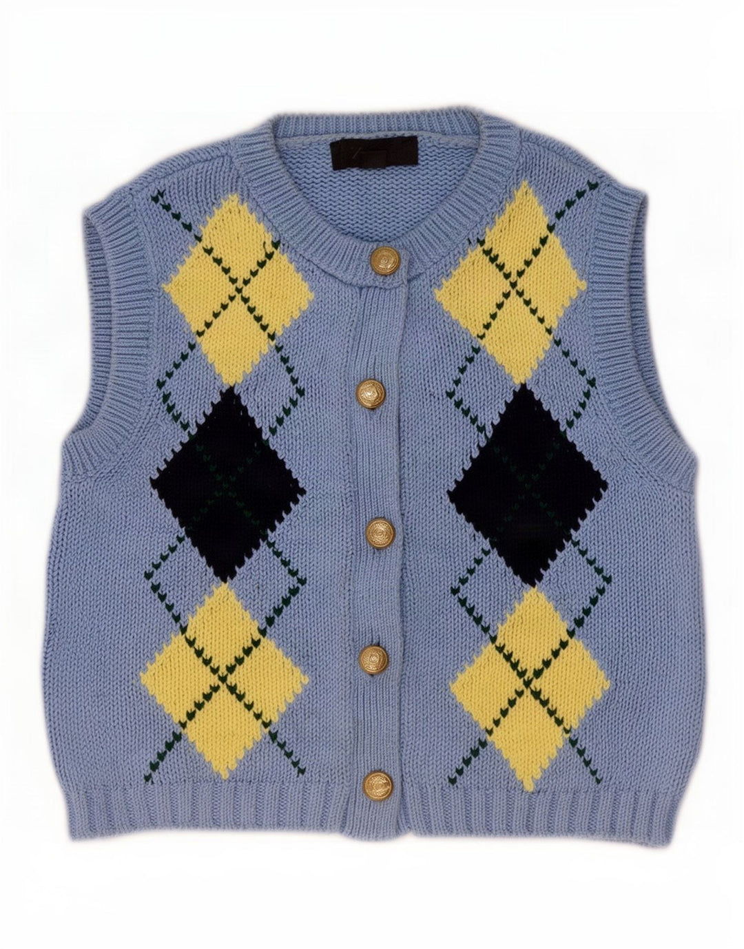 Suéter cardigã feminino Zara UK 10 pequeno azul argyle/diamante