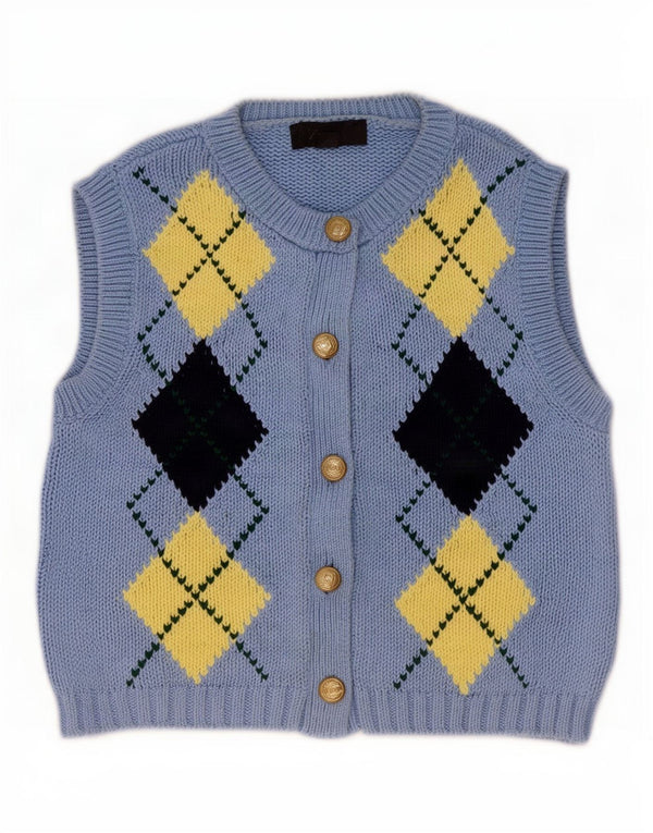 Suéter cardigã feminino Zara UK 10 pequeno azul argyle/diamante