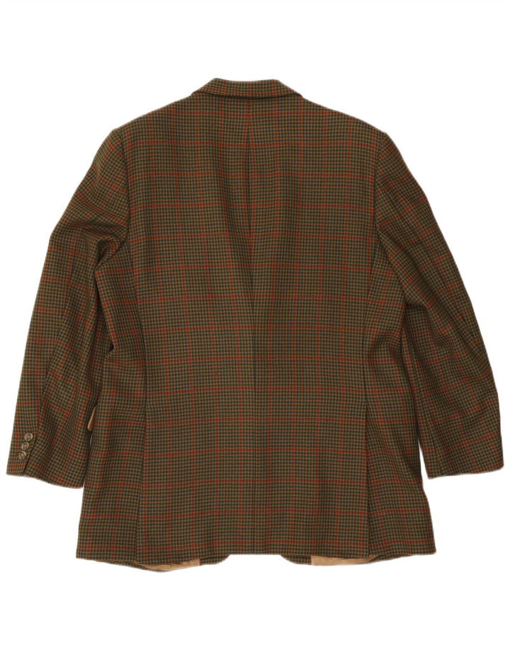 Jaqueta blazer masculina de 2 botões Gieves & Hawkes Reino Unido 44 2XL cáqui Houndstooth