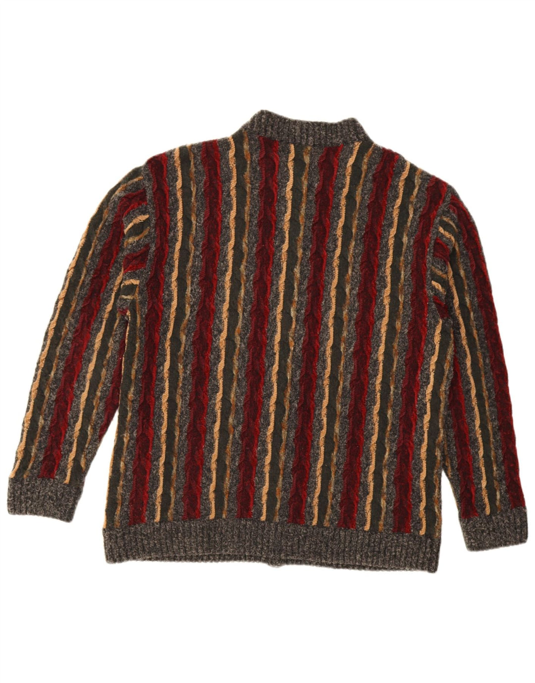 Suéter cardigã masculino vintage de lã listrada cinza grande