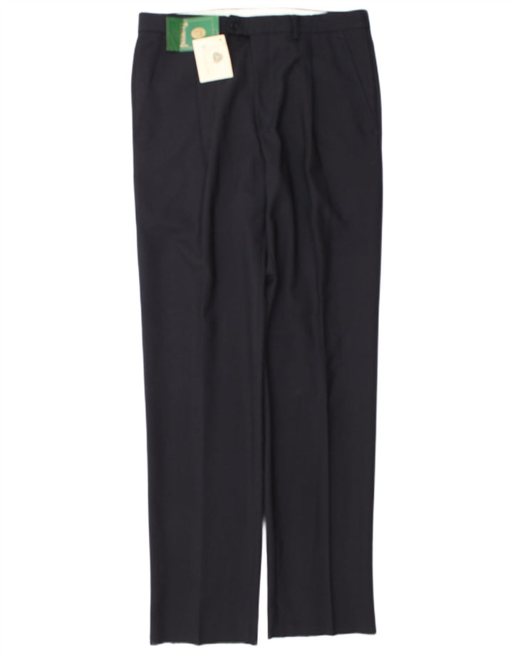 Calça de terno masculina vintage IT 48 médio W32 L34 lã azul marinho