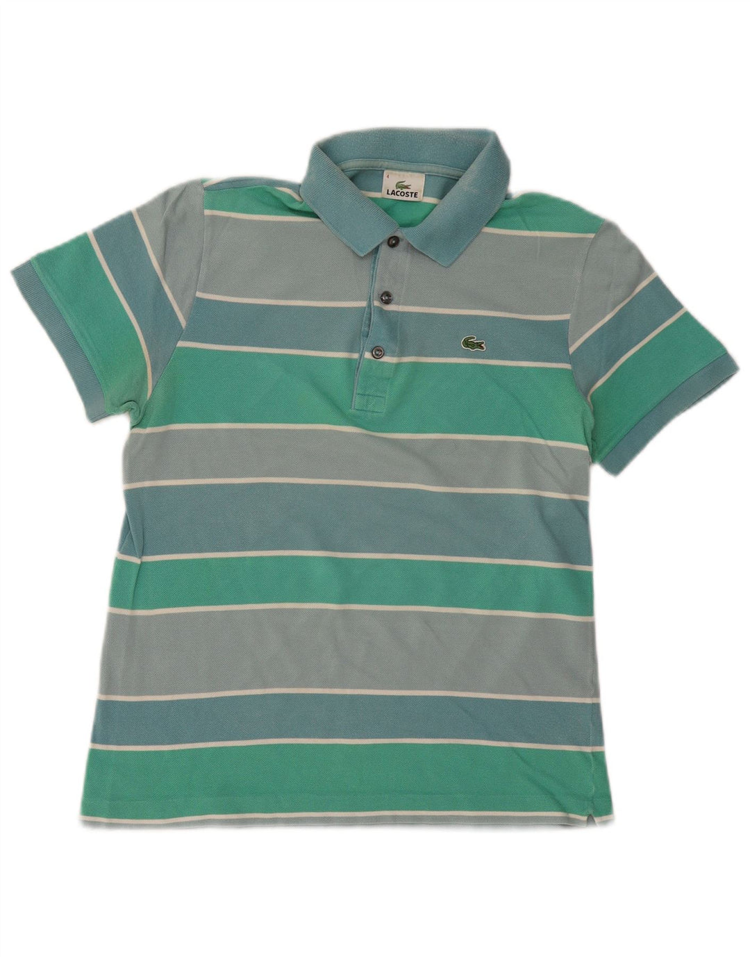 Camisa polo masculina Lacoste Rugby tamanho 4 algodão listrado verde médio