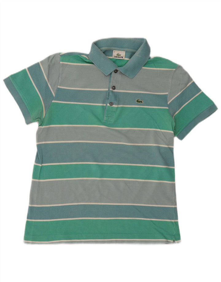 Camisa polo masculina Lacoste Rugby tamanho 4 algodão listrado verde médio