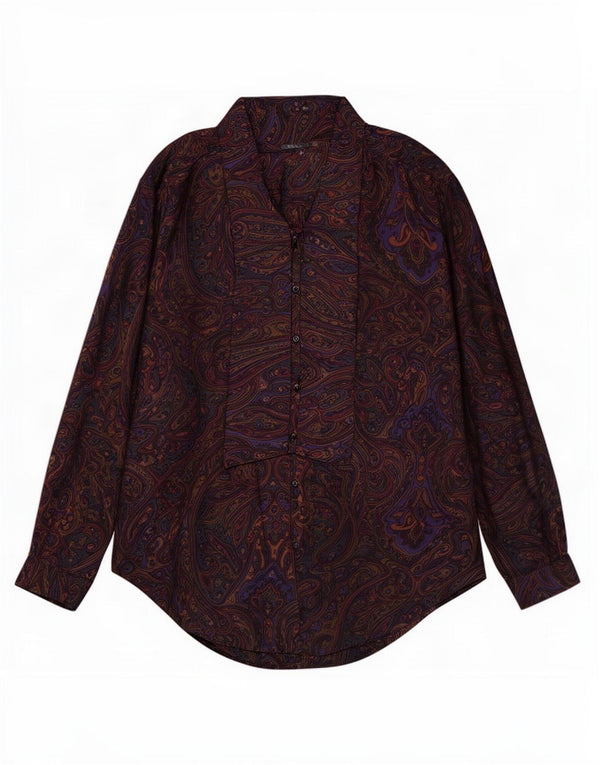 Blusa feminina vintage com gravata frontal Reino Unido 20 2XL verde paisley