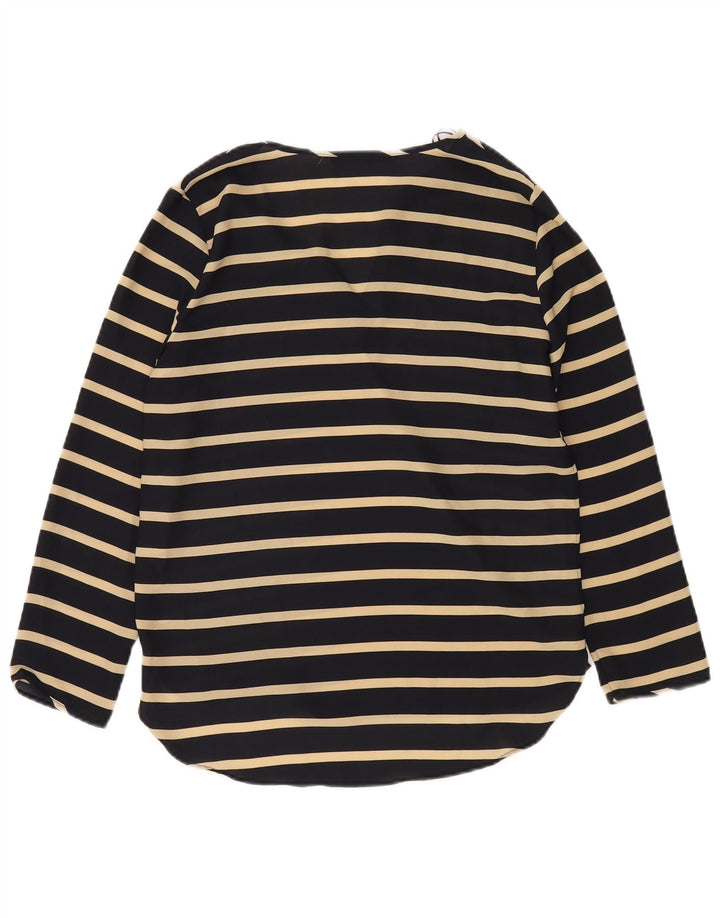 Blusa feminina de manga comprida Zara UK 10 pequena listrada azul marinho