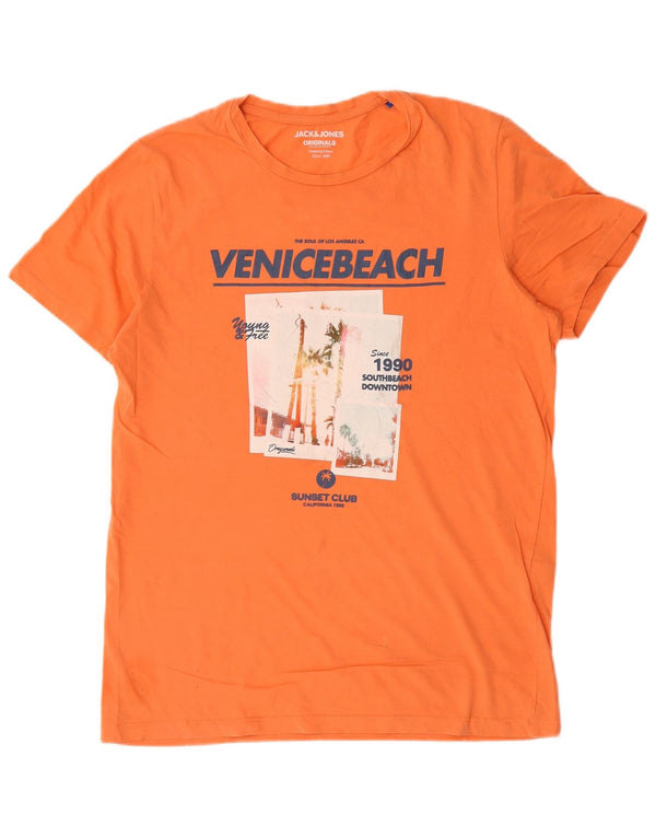 Camiseta gráfica masculina Jack & Jones grande algodão laranja