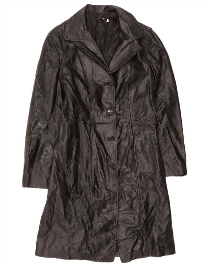 Casaco de couro feminino vintage Reino Unido 12 couro preto médio