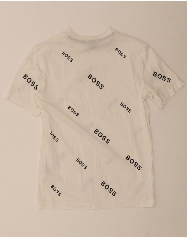 Hugo Boss Mens Graphic T-Shirt Top Pequeno Algodão Branco