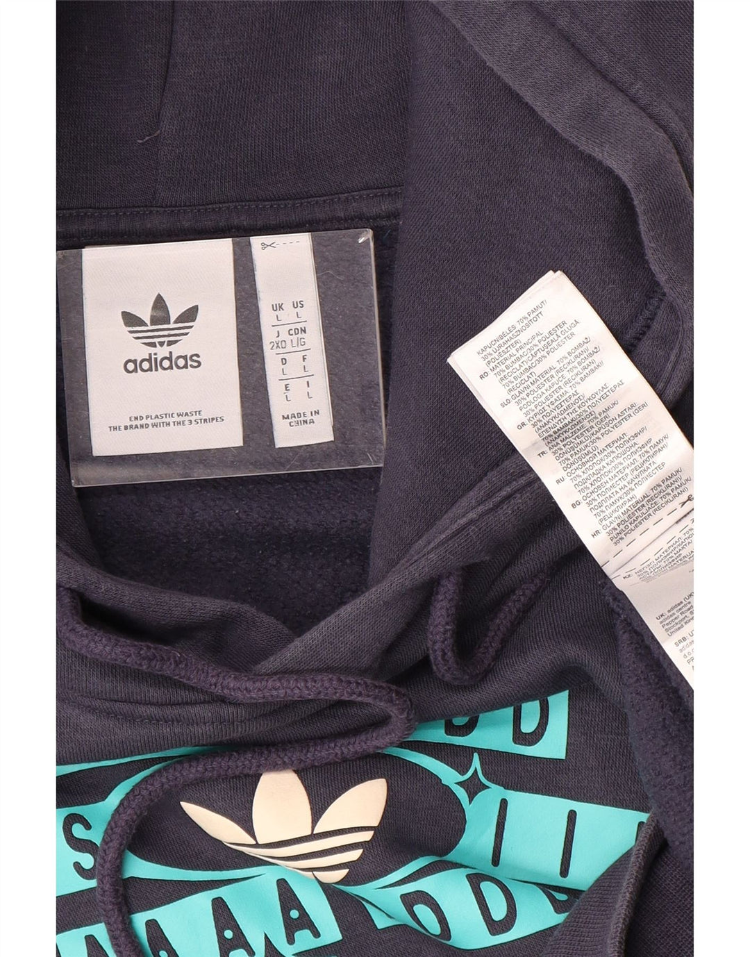 ADIDAS Mens Graphic Hoodie Jumper Grande Algodão Azul Marinho