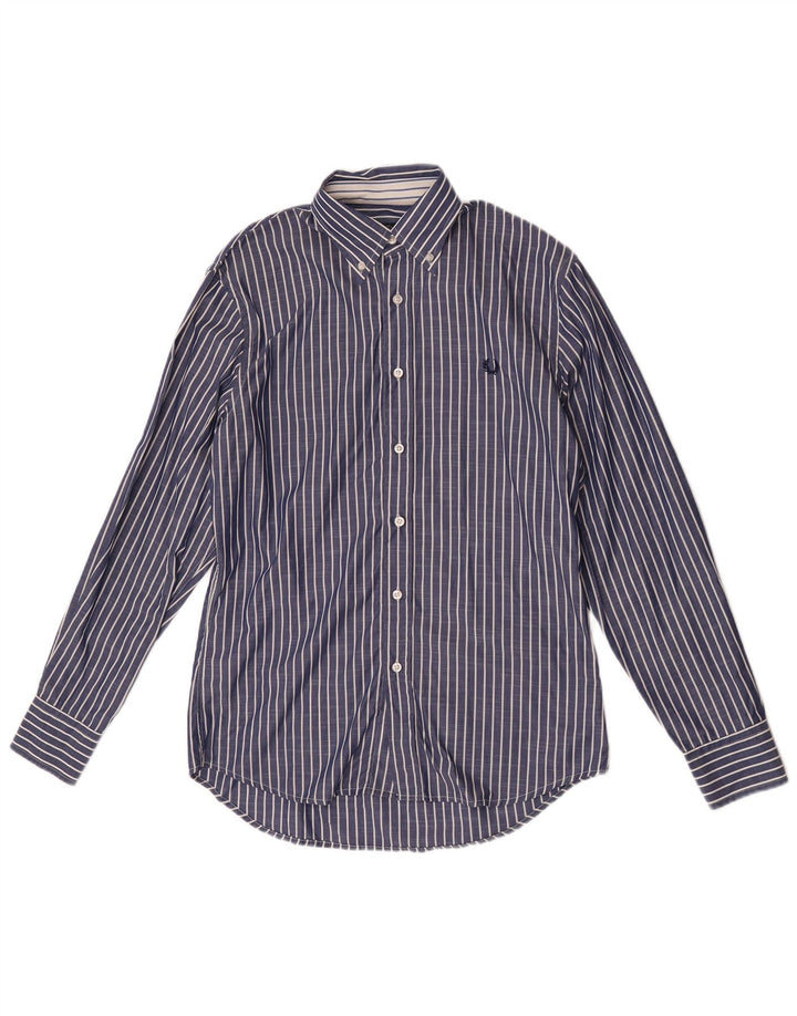 Camisa masculina Slim Fit Fred Perry de algodão listrado azul médio