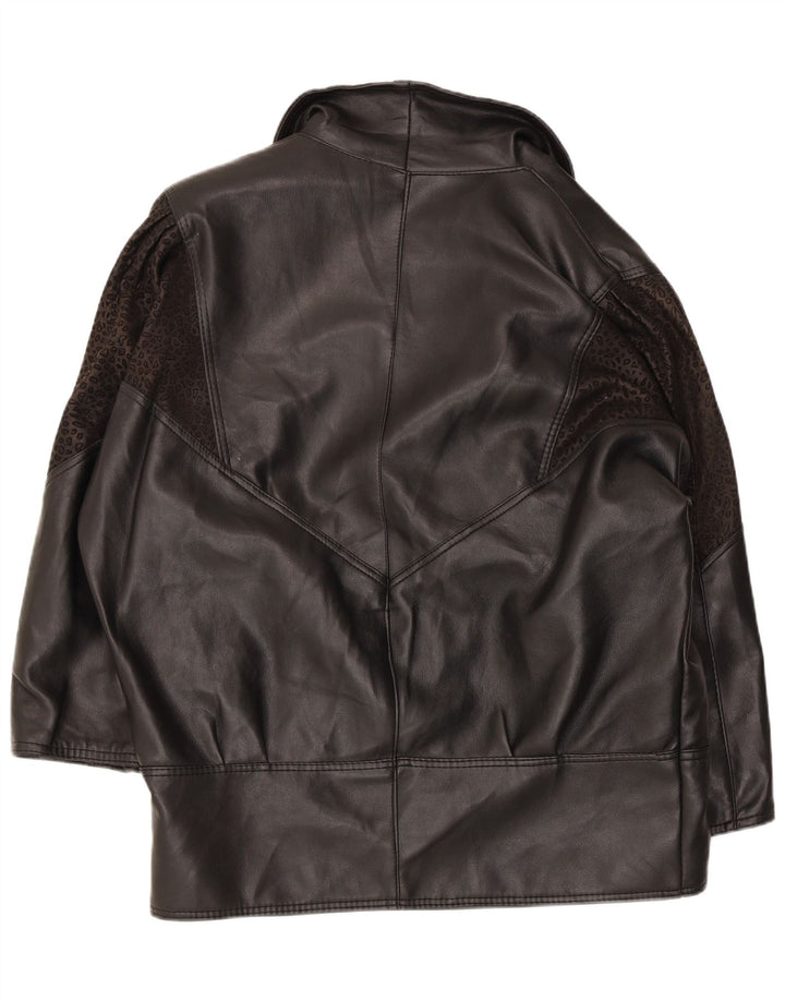 Casaco feminino de couro superdimensionado Alta Moda Reino Unido 14 médio preto com estampa animal