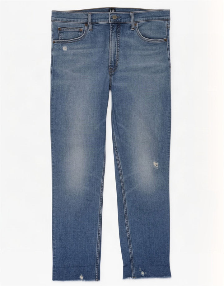 Jeans femininos Gap Cigarette Crop desgastados Slim W32 L26 azul
