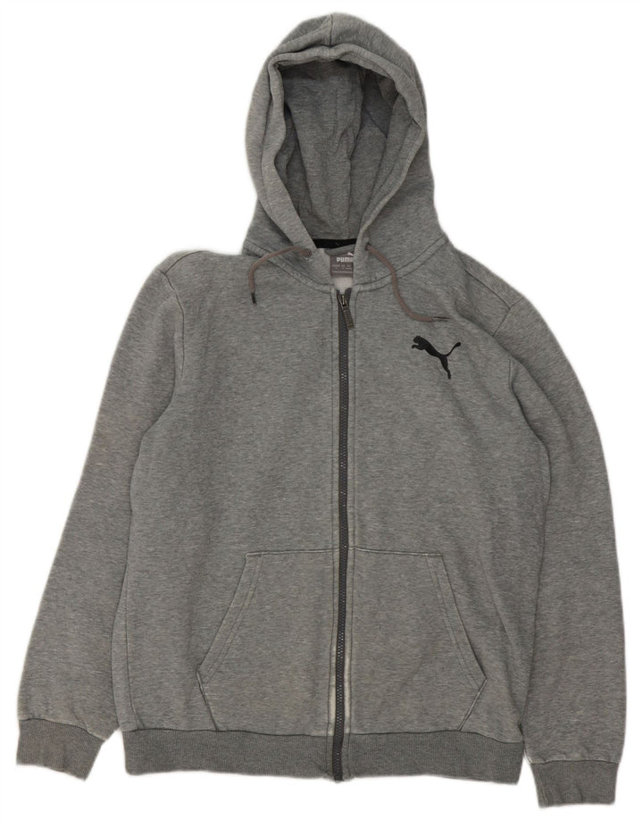 Suéter Puma masculino com capuz e zíper pequeno cinza manchado
