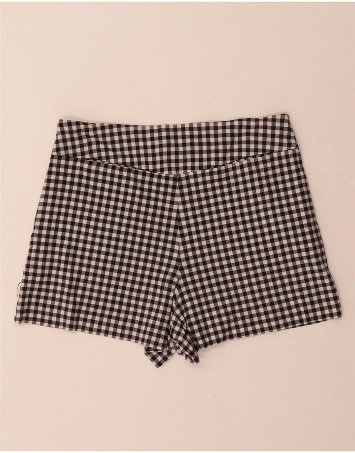 Zara Womens Trafaluc Hot Pants Médio W28 Preto Gingham Algodão