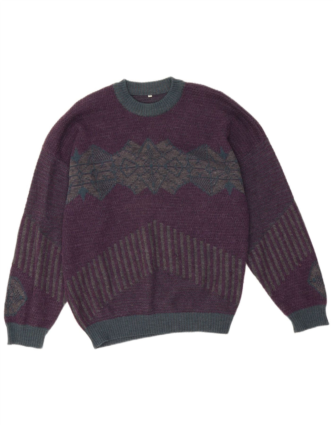 Suéter masculino vintage com gola redonda IT 50 médio roxo geométrico