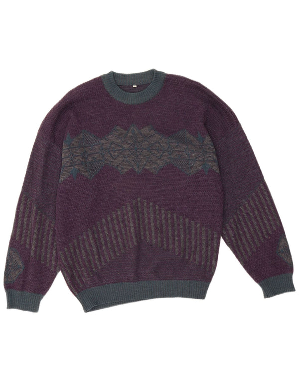 Suéter masculino vintage com gola redonda IT 50 médio roxo geométrico