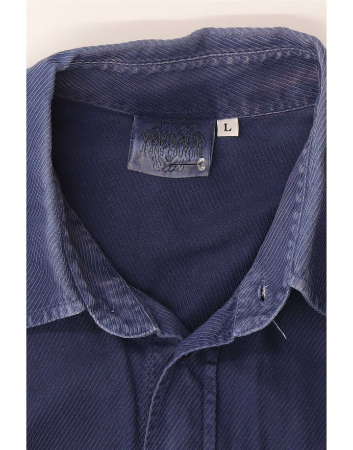 Camisa masculina Versace grande algodão azul marinho