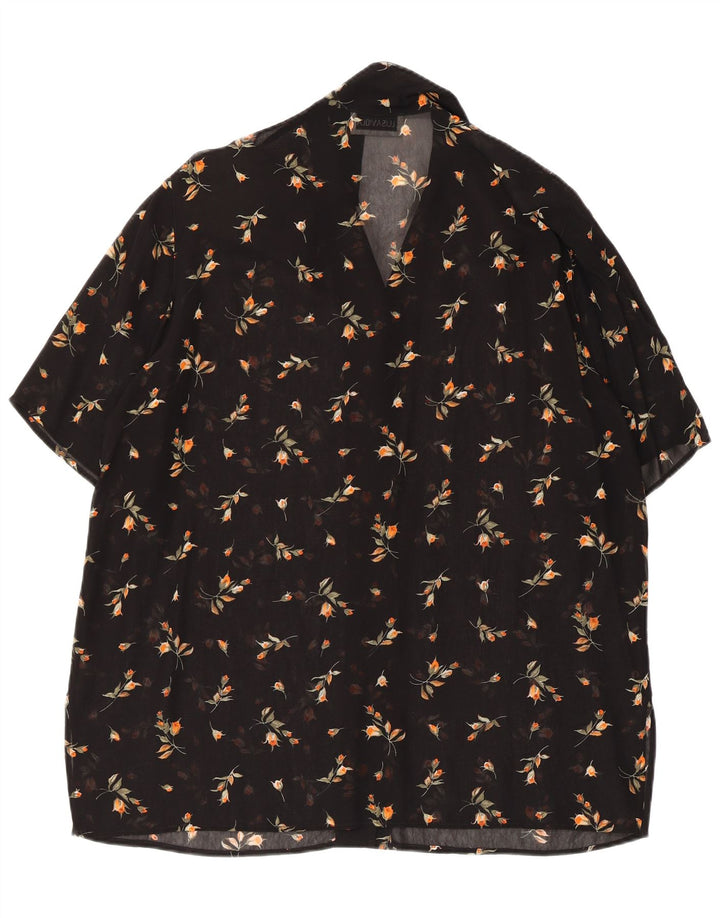 LUISA VIOLA Blusa feminina transparente Reino Unido 20 2XL preta floral