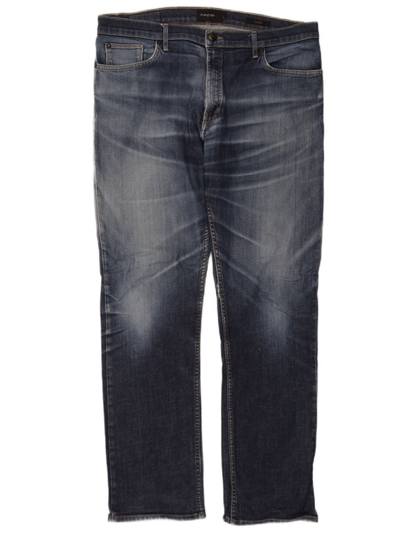 Marks & Spencer Masculino Autograph Straight Jeans W36 L33 Azul Marinho Algodão
